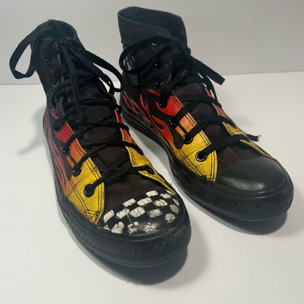 Converse All Star High Top Flame Pattern Sneakers Black Vintage Unisex 6 M/ 8 W